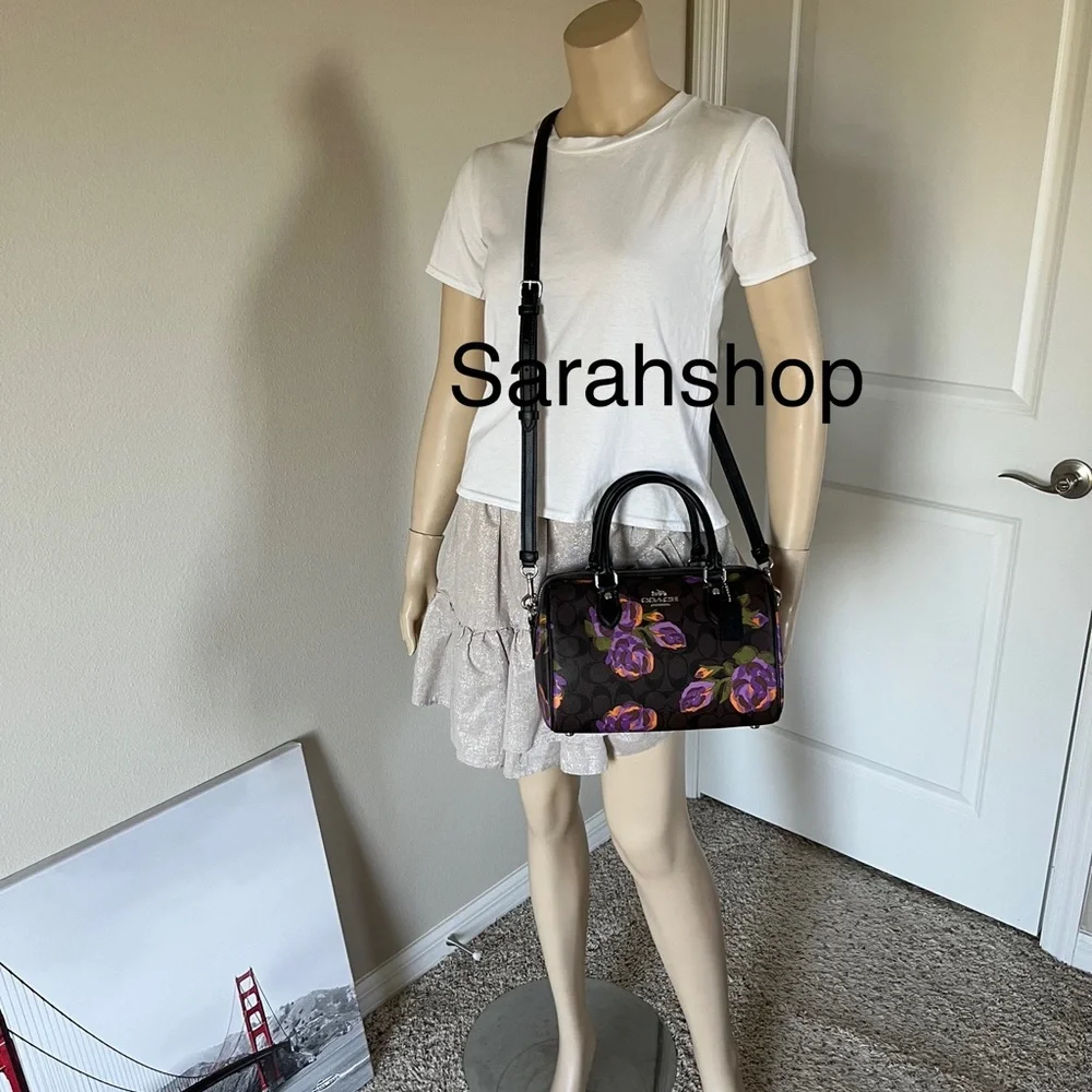 ✅Coach Rowan Satchel In Signature Rose Print - Picture 8 of 12